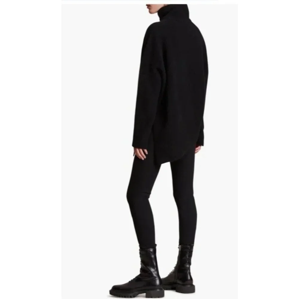ALLSAINTS Sweater Lock Roll Neck Wool Yak L Blend Asymmetrical Hem Ivory